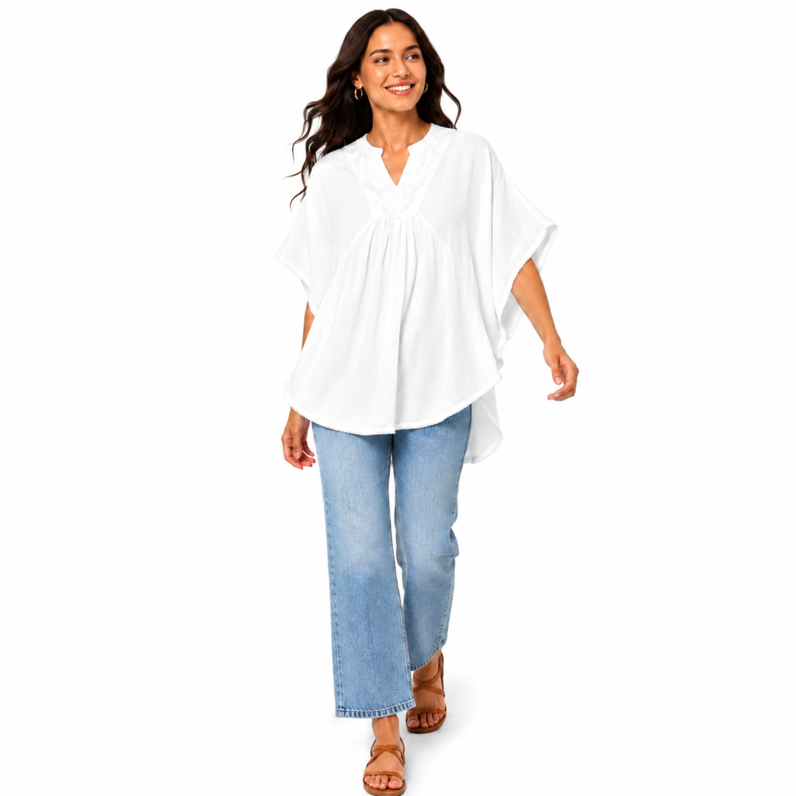 Women's White Relaxed Fit Kaftan Top