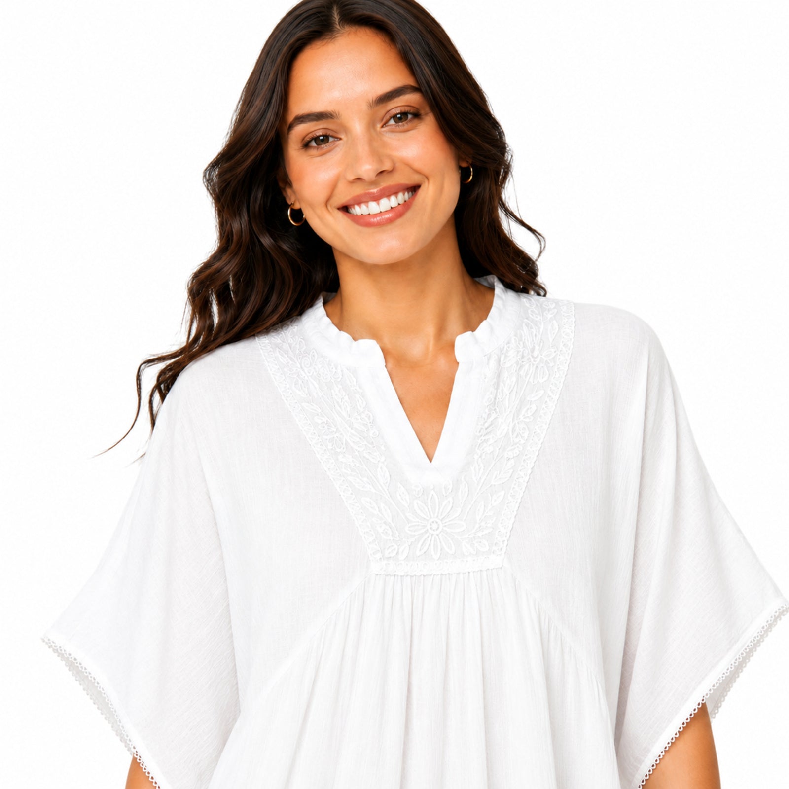 Women's White Relaxed Fit Kaftan Top