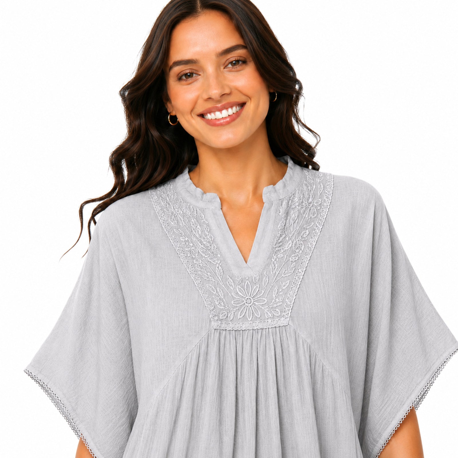 Women's Grey Embroidered Kaftan Top