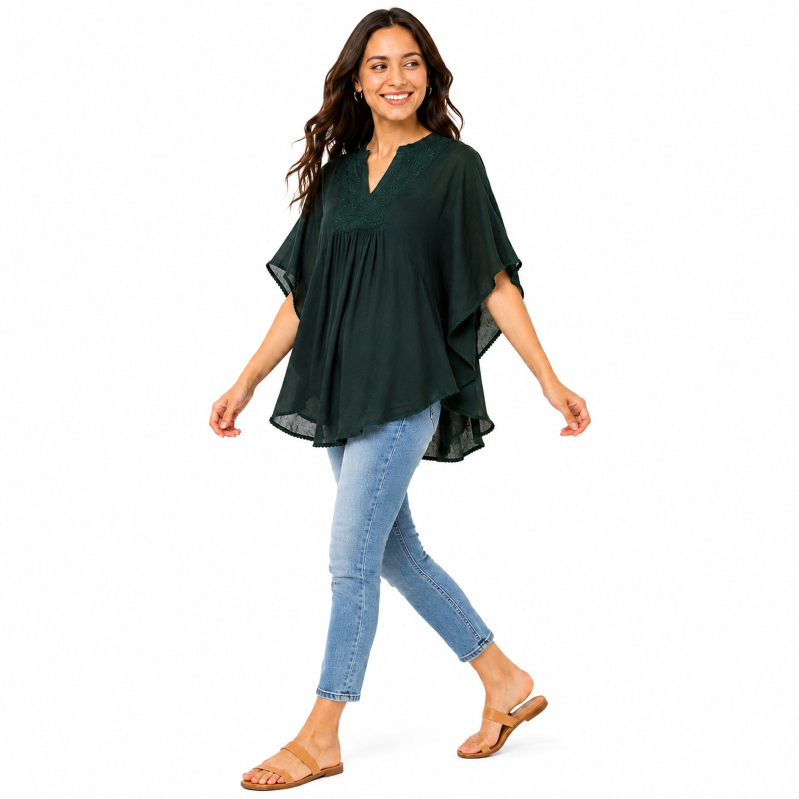 Women's Black Embroidered Kaftan Top