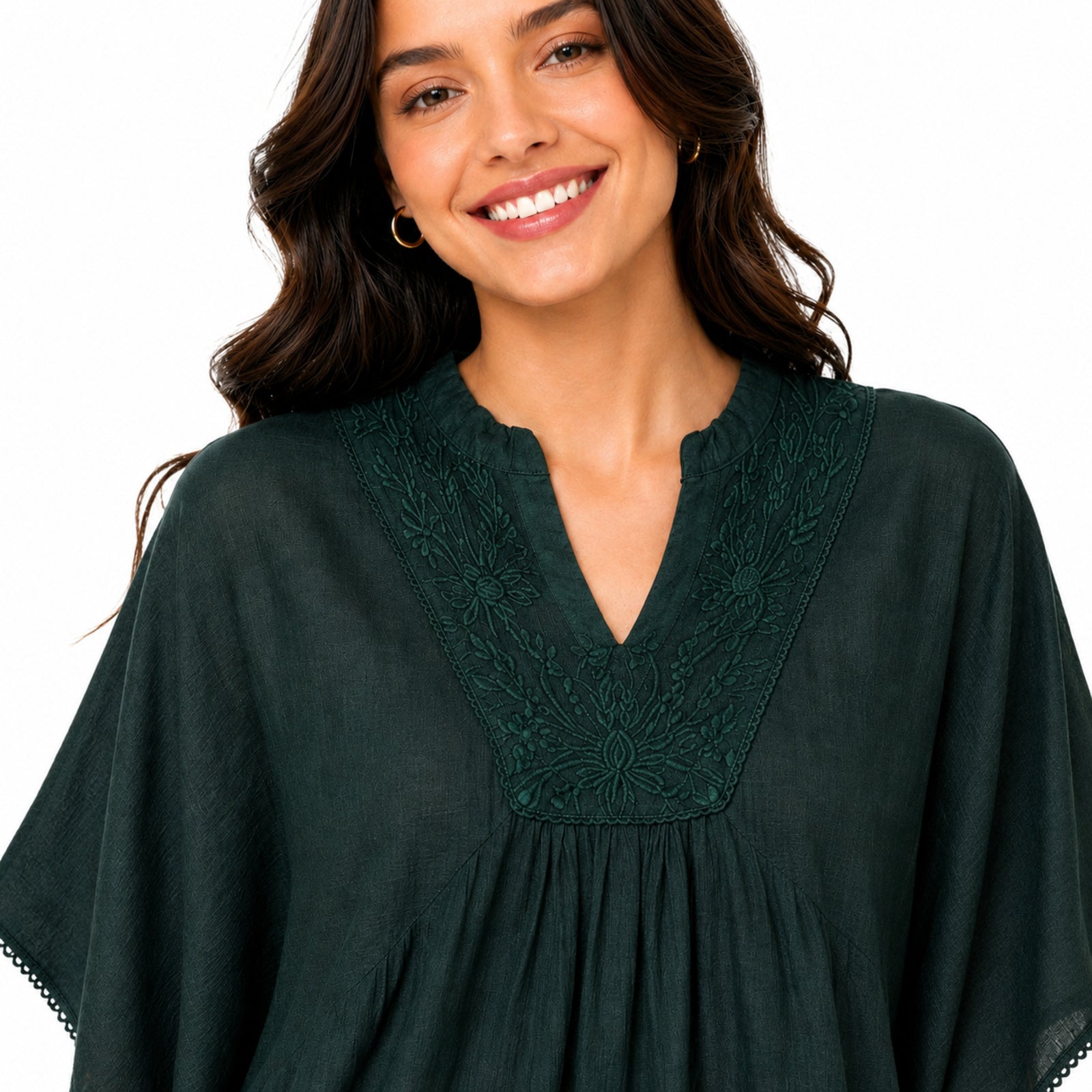 Women's Black Embroidered Kaftan Top