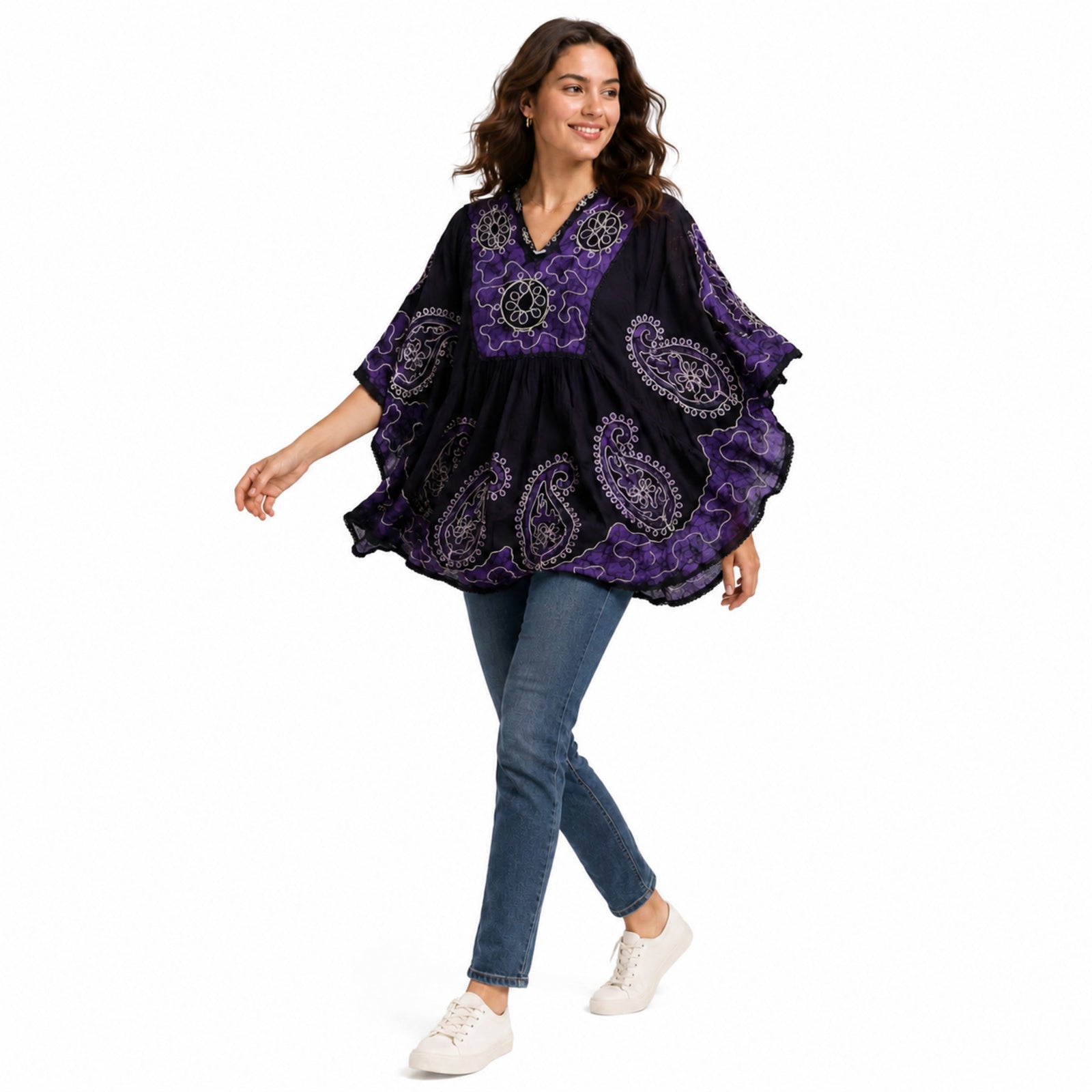 Women’s Black Paisley Print Kaftan Top