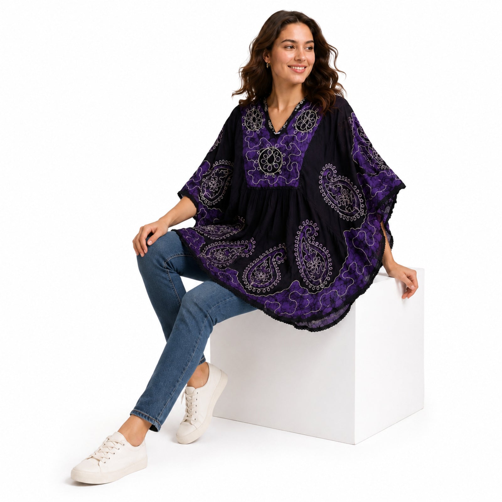 Women’s Black Paisley Print Kaftan Top