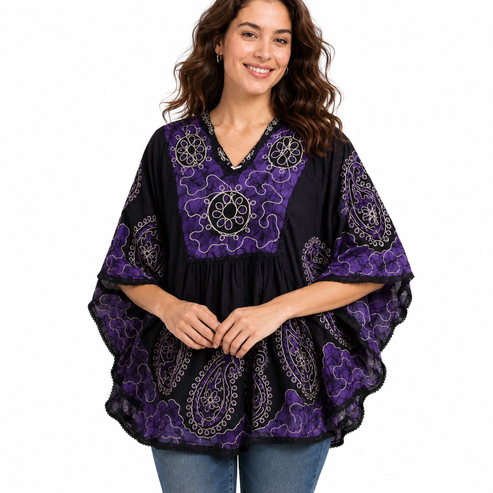 Women’s Black Paisley Print Kaftan Top