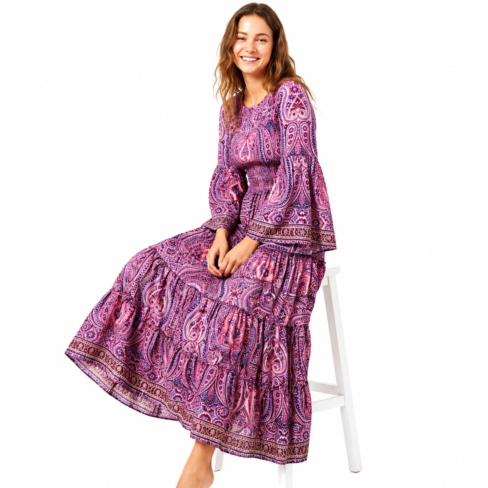 Women's Lavender Printed Tiered Top & Skirt