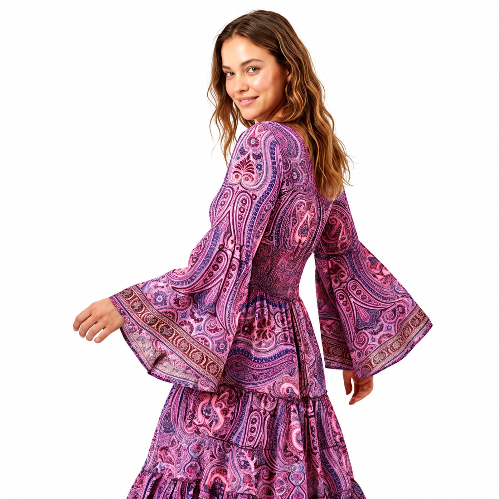 Women's Lavender Printed Tiered Top & Skirt