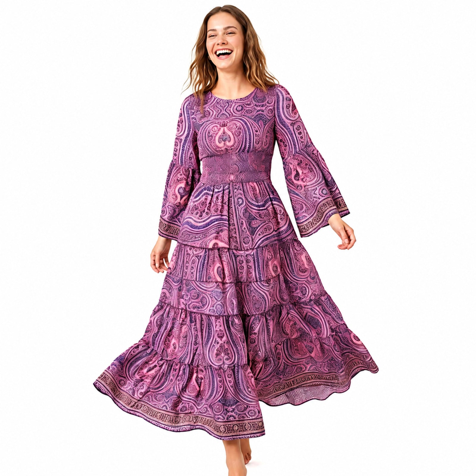 Women's Lavender Printed Tiered Top & Skirt