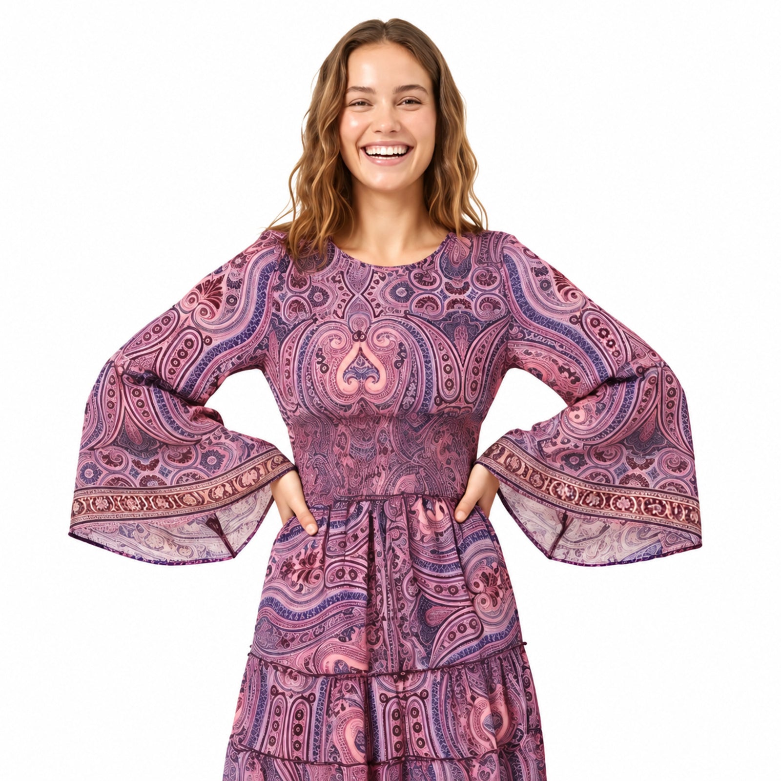 Women's Lavender Printed Tiered Top & Skirt