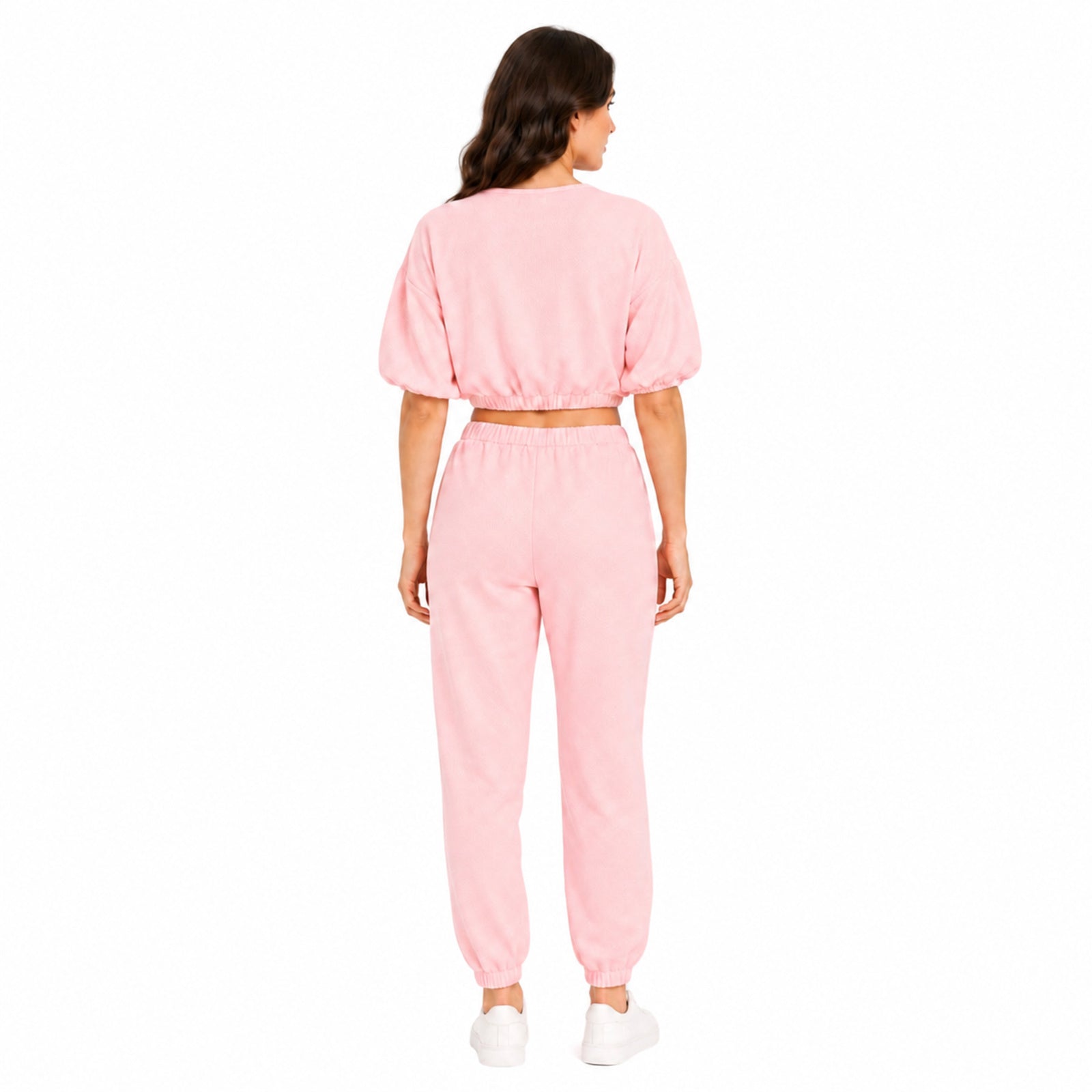 Women's Baby Pink Co-Ord Set | Casual Crop Top & Jogger Lounge Wear Set