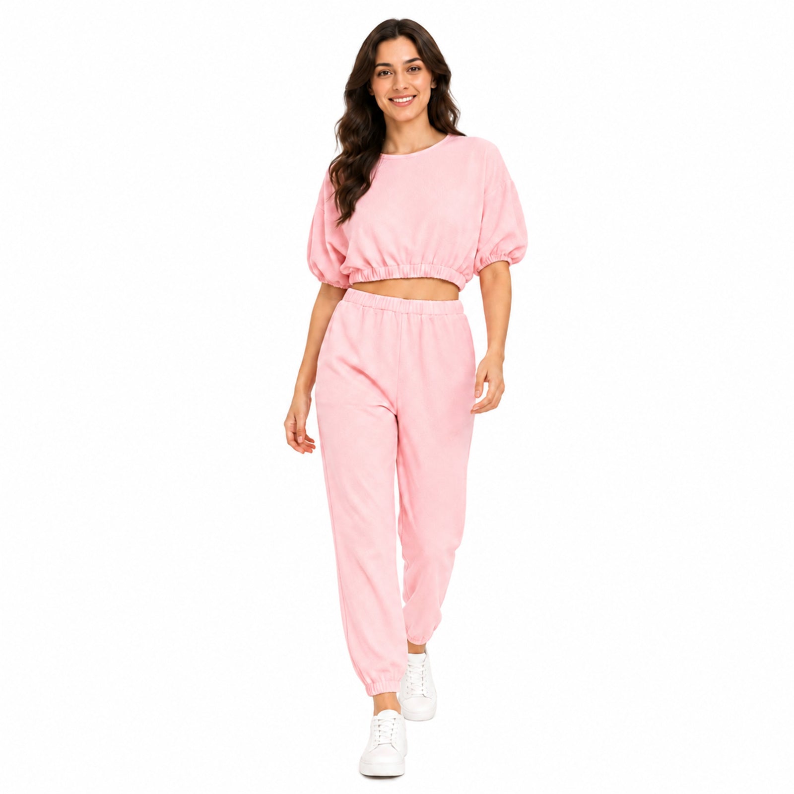 Women's Baby Pink Co-Ord Set | Casual Crop Top & Jogger Lounge Wear Set