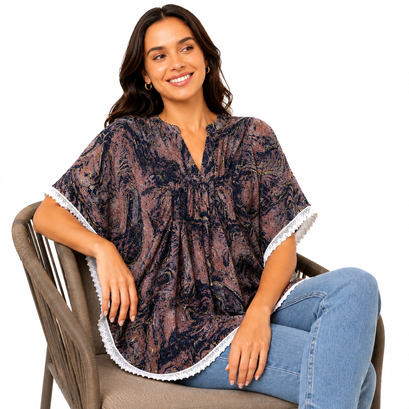 Women's Printed Boho Kaftan Top
