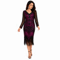 Midnight Berry Embellished Fringe Cocktail Dress