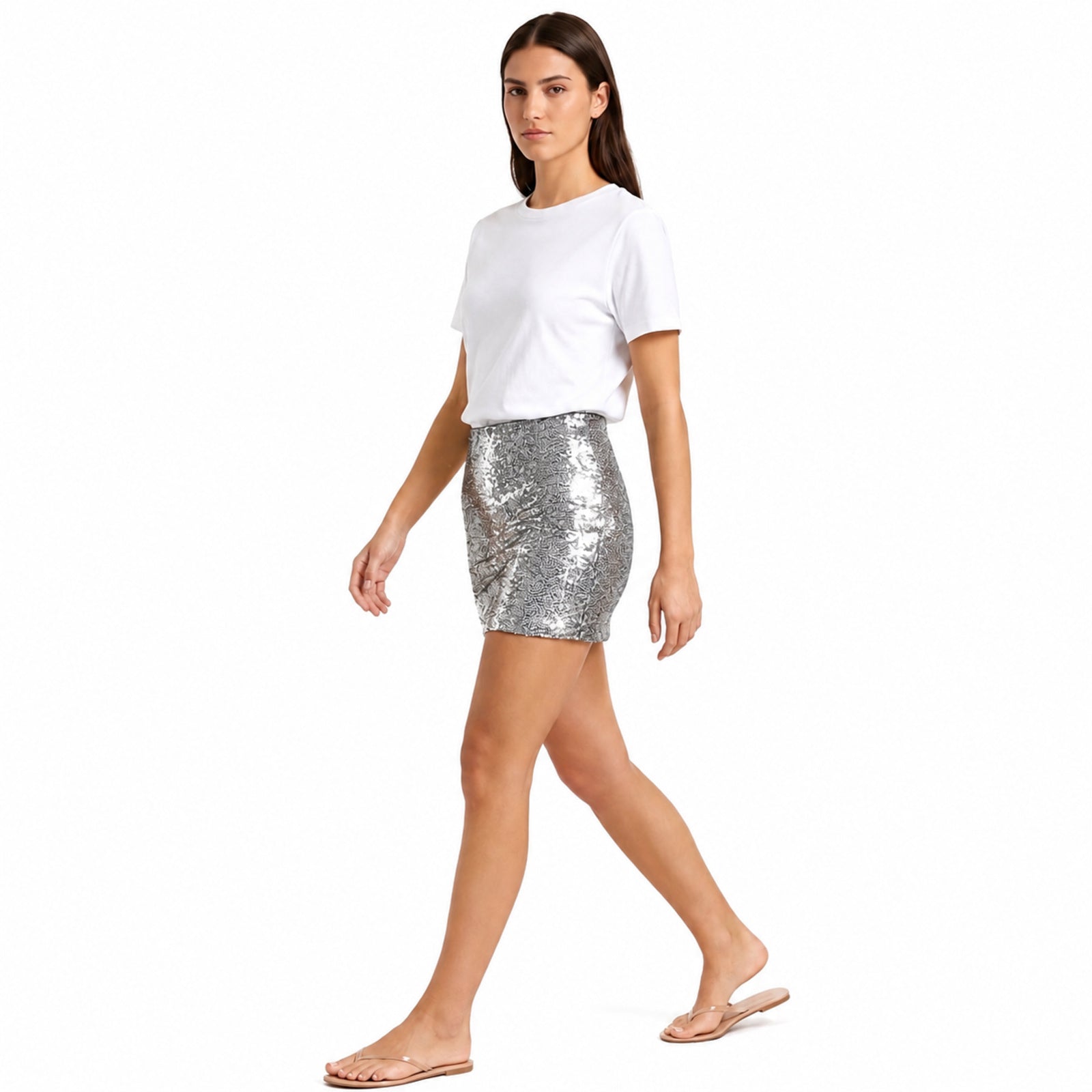 Silver Sparkle Sequin Mini Skirt