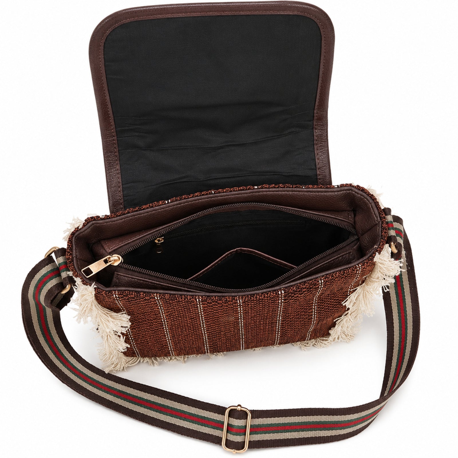 Women's Red Textured Fringe Crossbody Sling Bag with Adjustable Strap