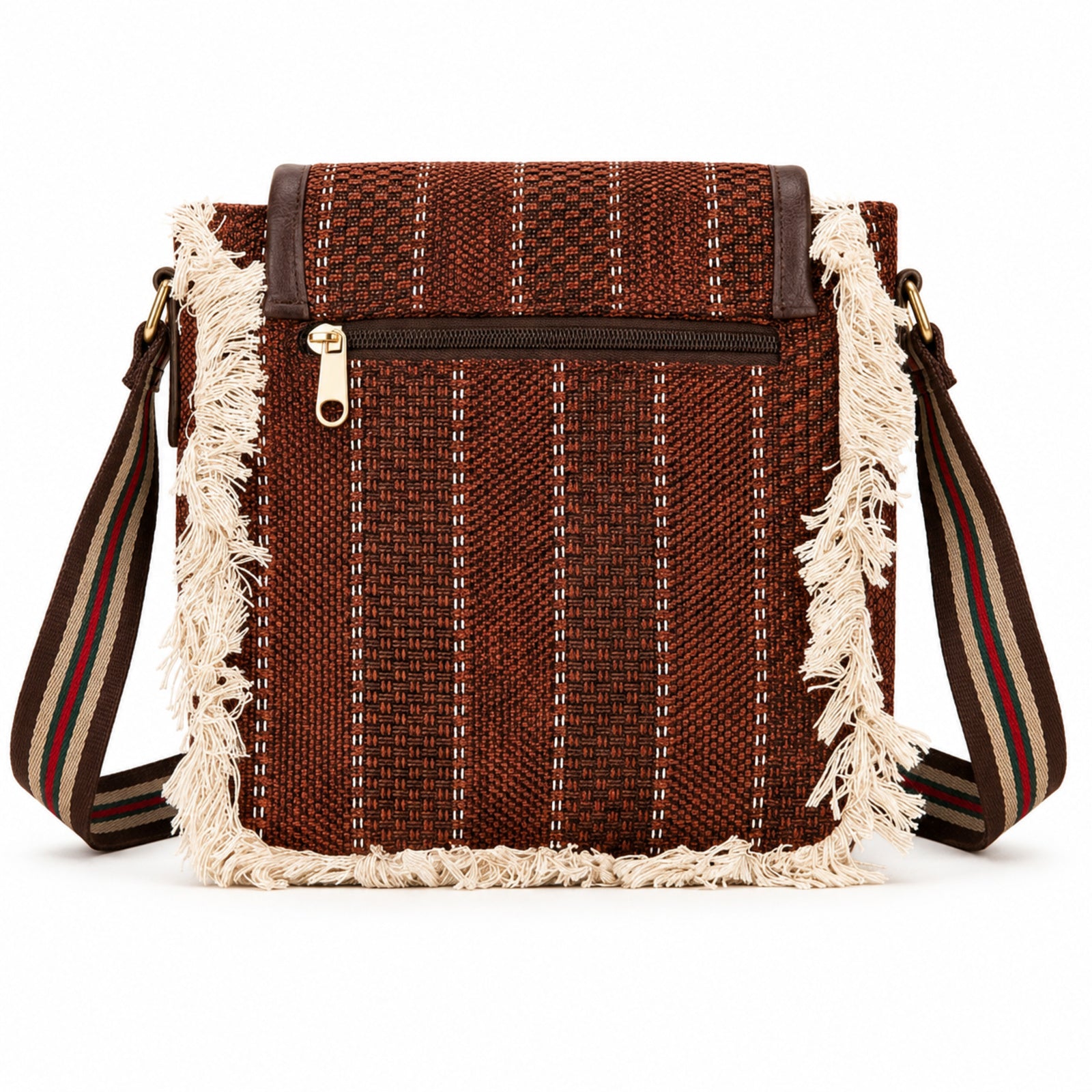 Women's Red Textured Fringe Crossbody Sling Bag with Adjustable Strap