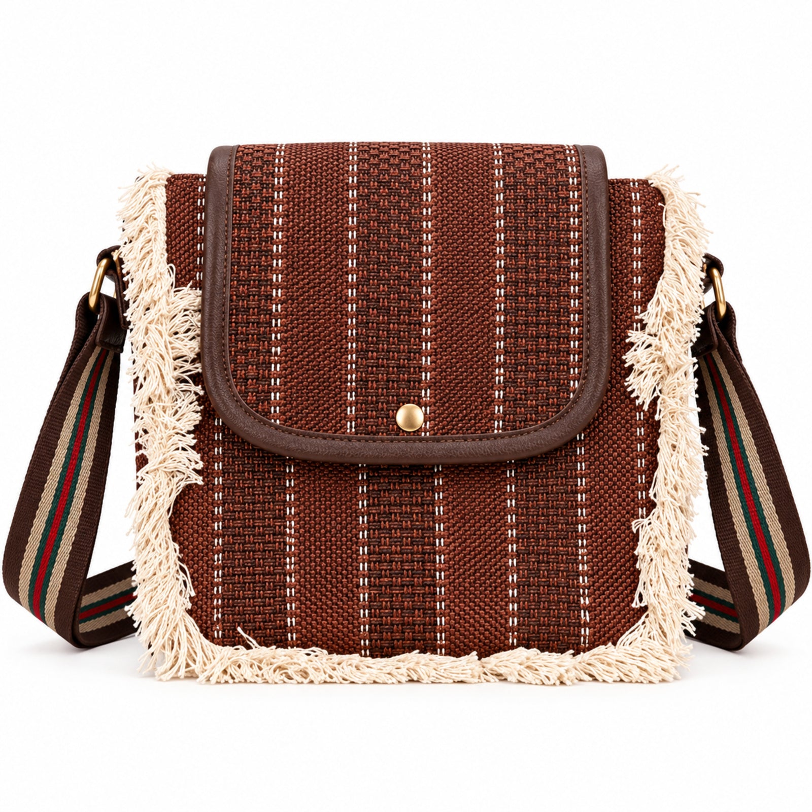 Women's Red Textured Fringe Crossbody Sling Bag with Adjustable Strap