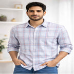 Sky Blue Grid Check Casual Shirt-3