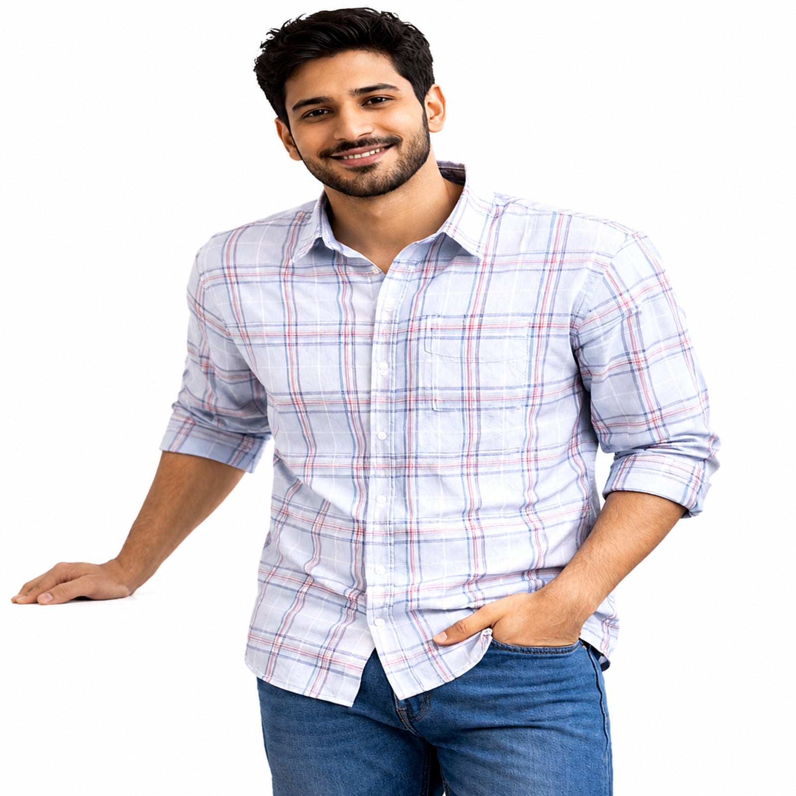 Sky Blue Grid Check Casual Shirt