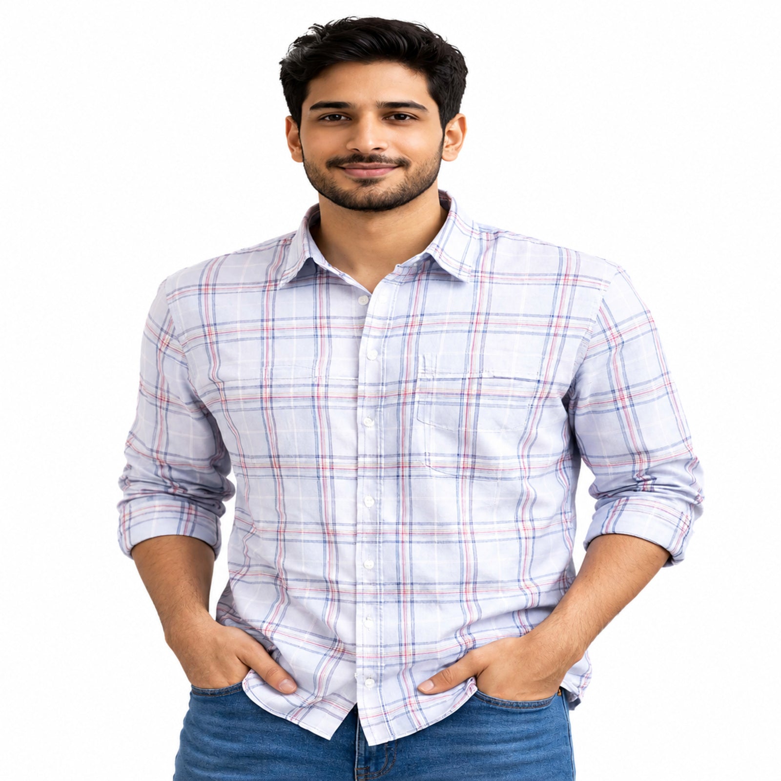 Sky Blue Grid Check Casual Shirt