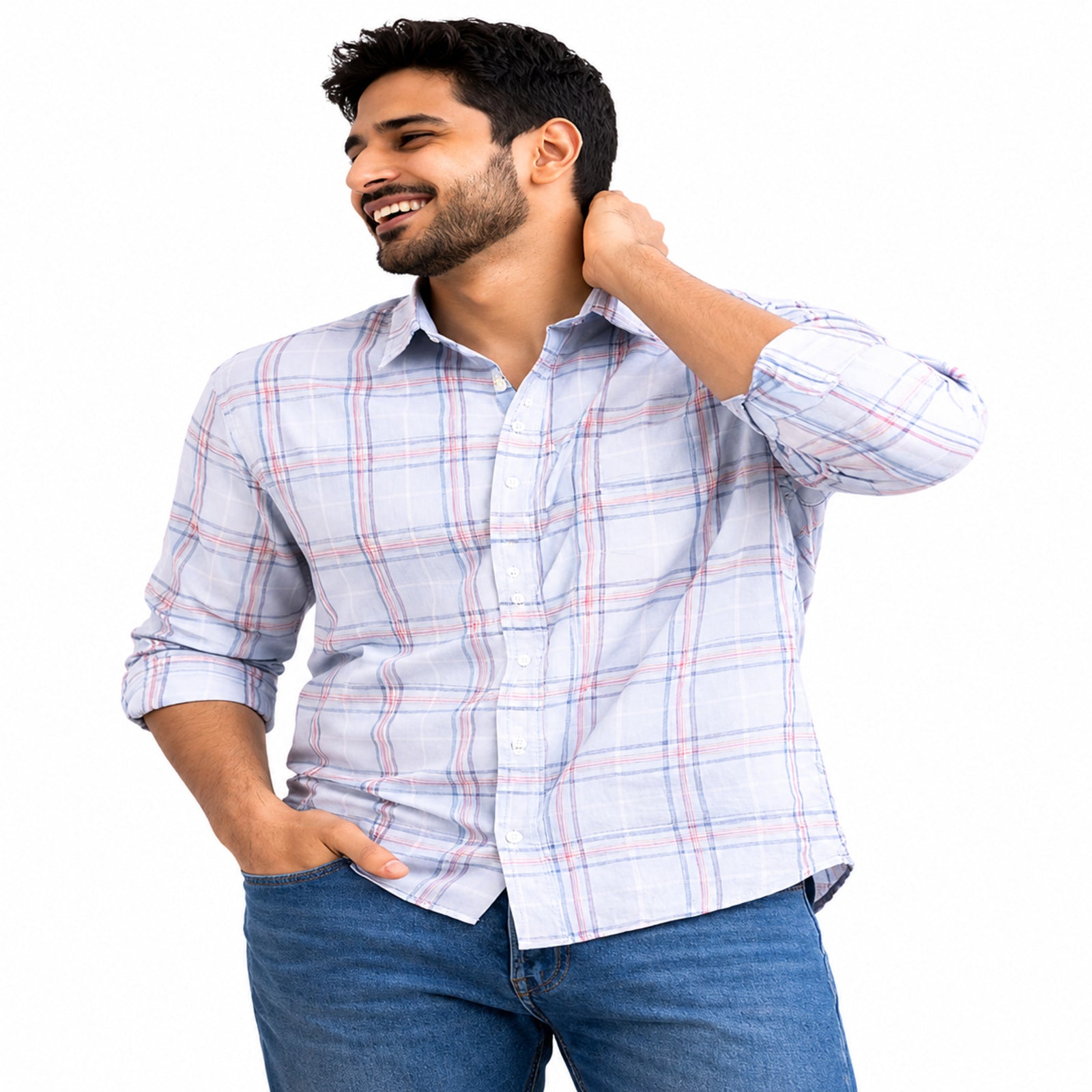 Sky Blue Grid Check Casual Shirt