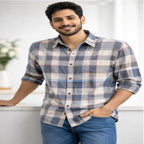 Soft Blue Grey Plaid Casual Shirt-2