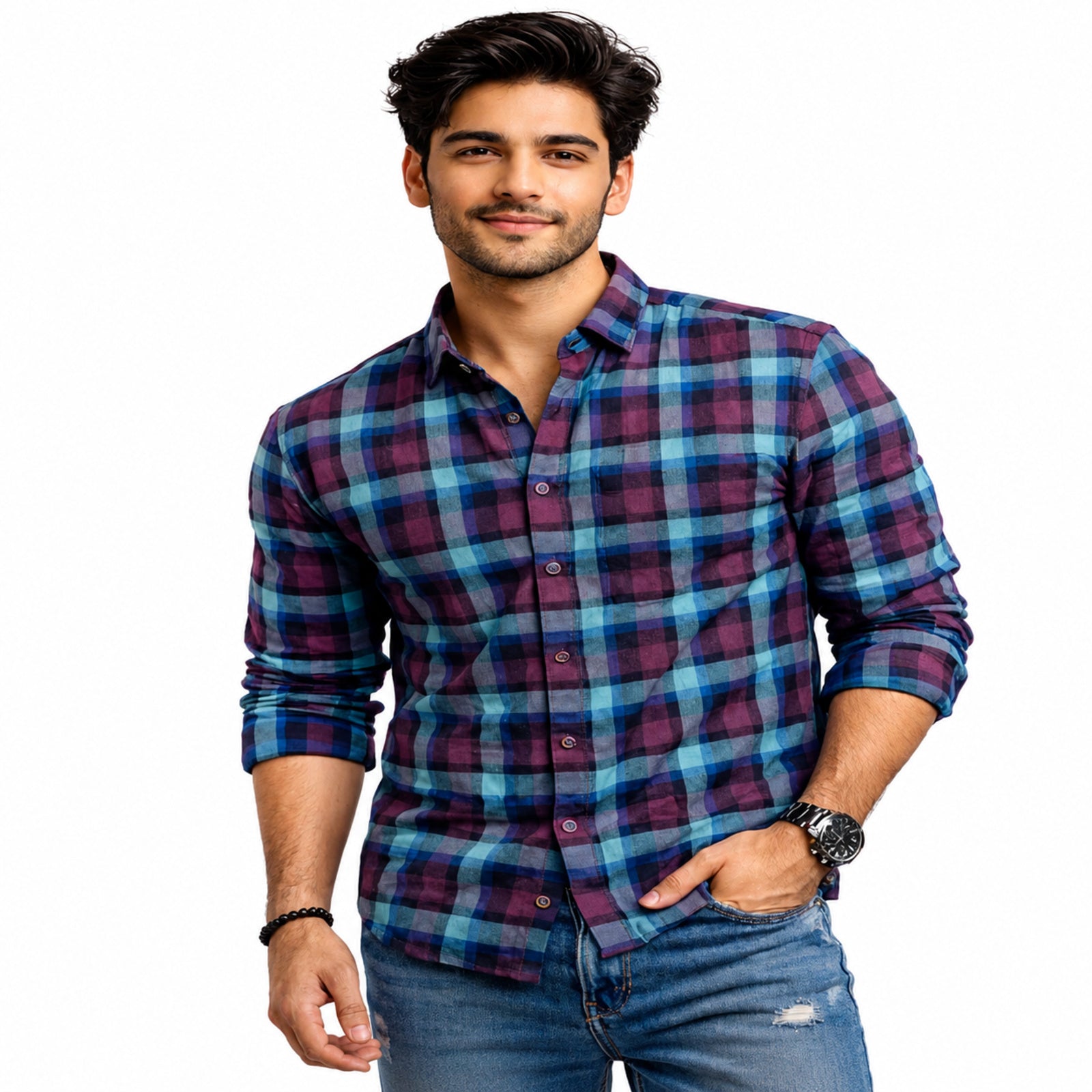 Teal & Wine Checkered Statement Shirt
