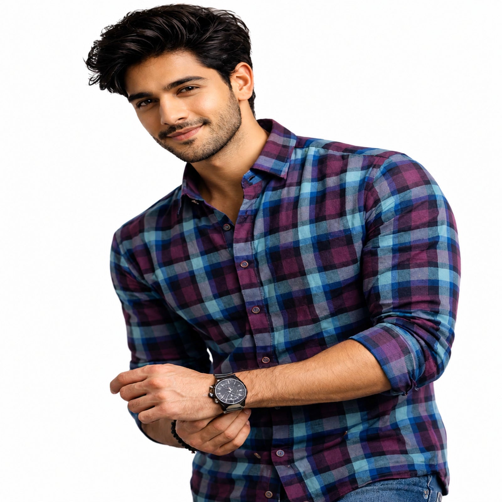 Teal & Wine Checkered Statement Shirt