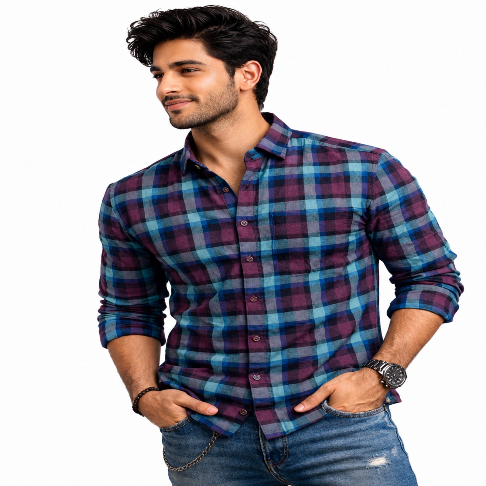 Teal & Wine Checkered Statement Shirt