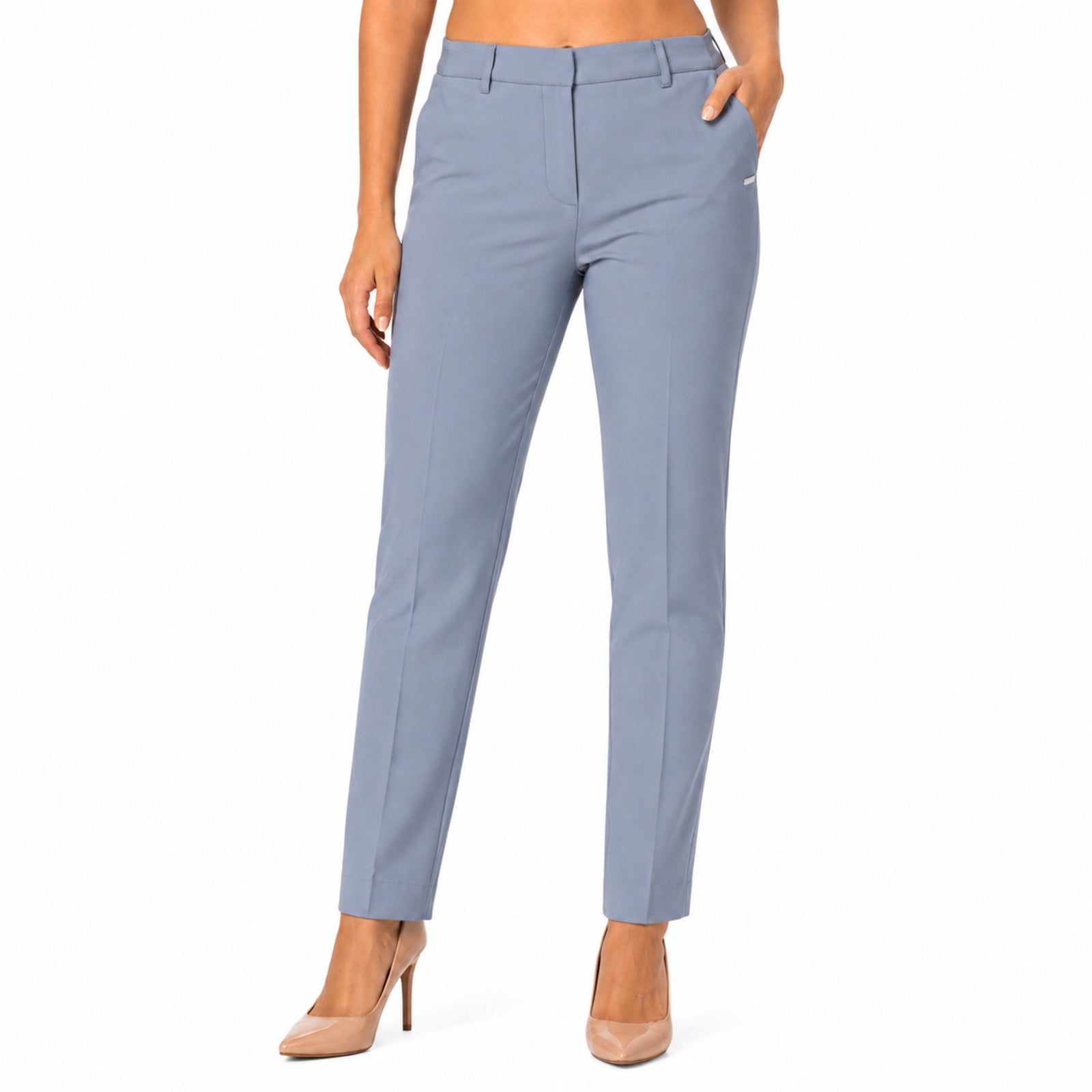 Women's Sophisticated Sky Blue Slim Fit Formal Ankle Trousers