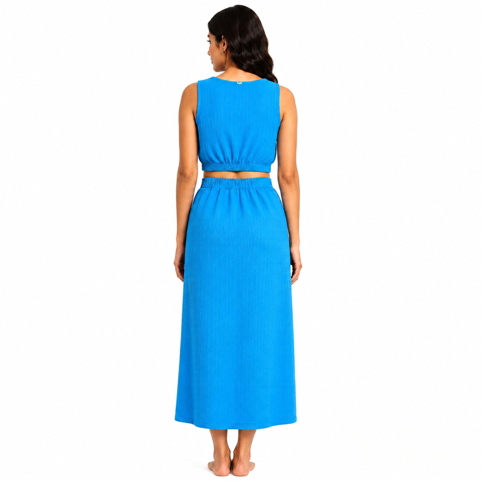 Women's Blue Sleeveless Crop Top and Maxi Skirt Co-Ord Set