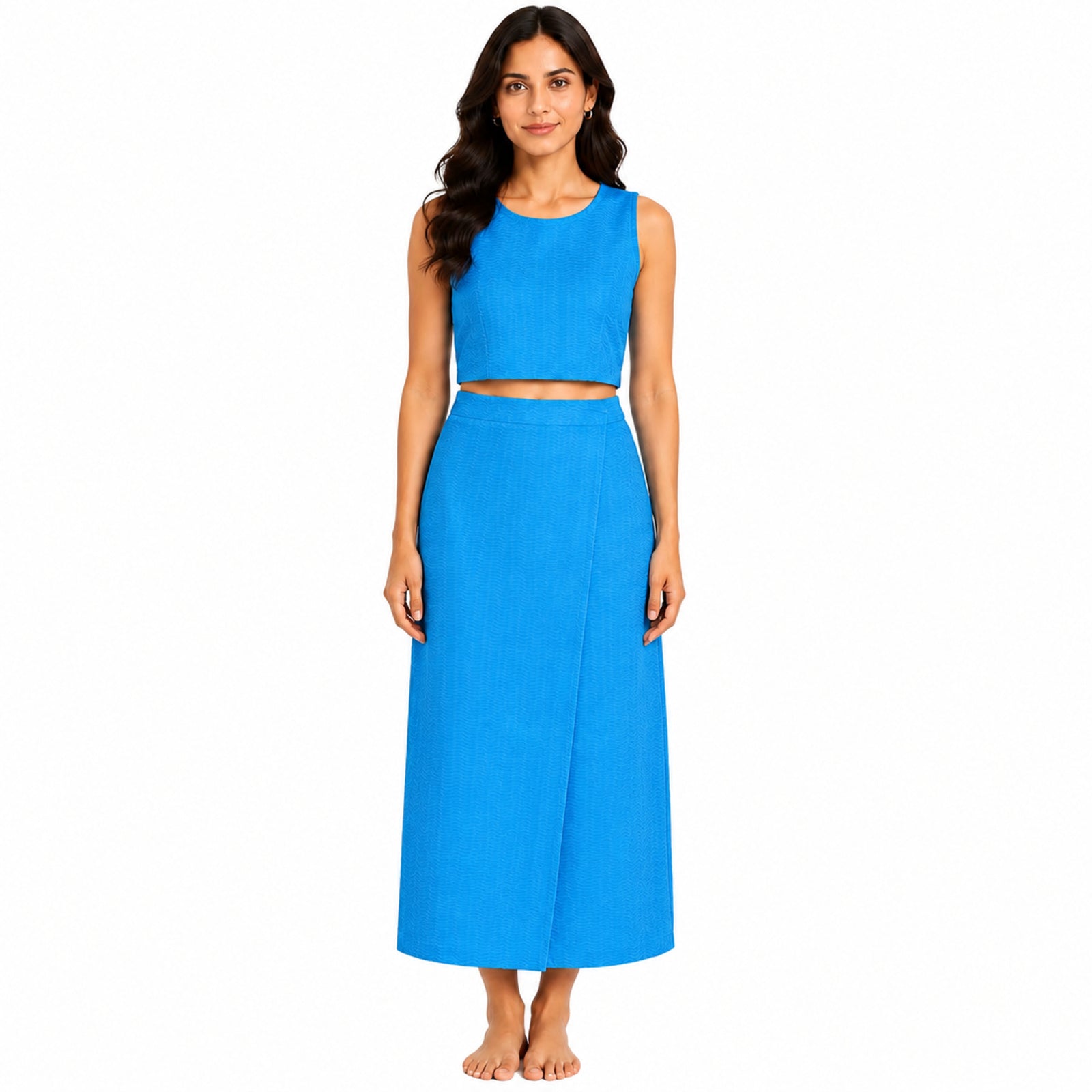 Women's Blue Sleeveless Crop Top and Maxi Skirt Co-Ord Set