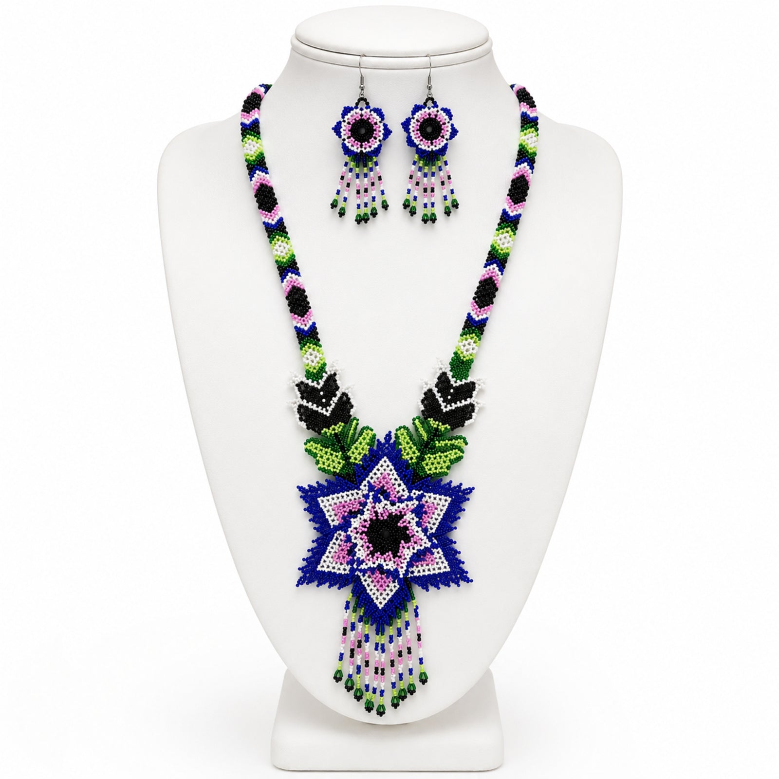 Azure Bloom Handcrafted Beaded Necklace Set