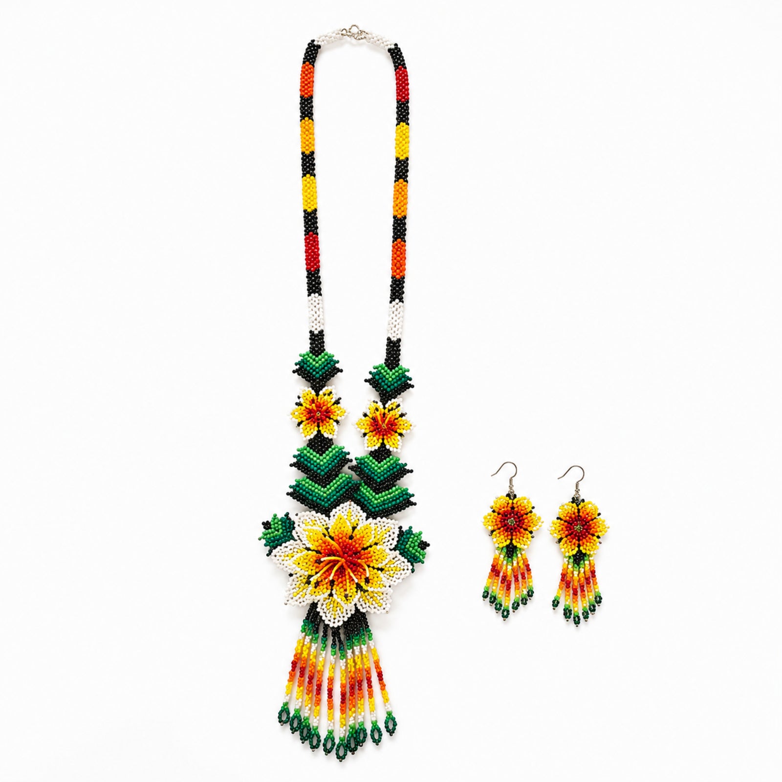 Sunshine Bloom Handcrafted Floral Beaded Necklace Set
