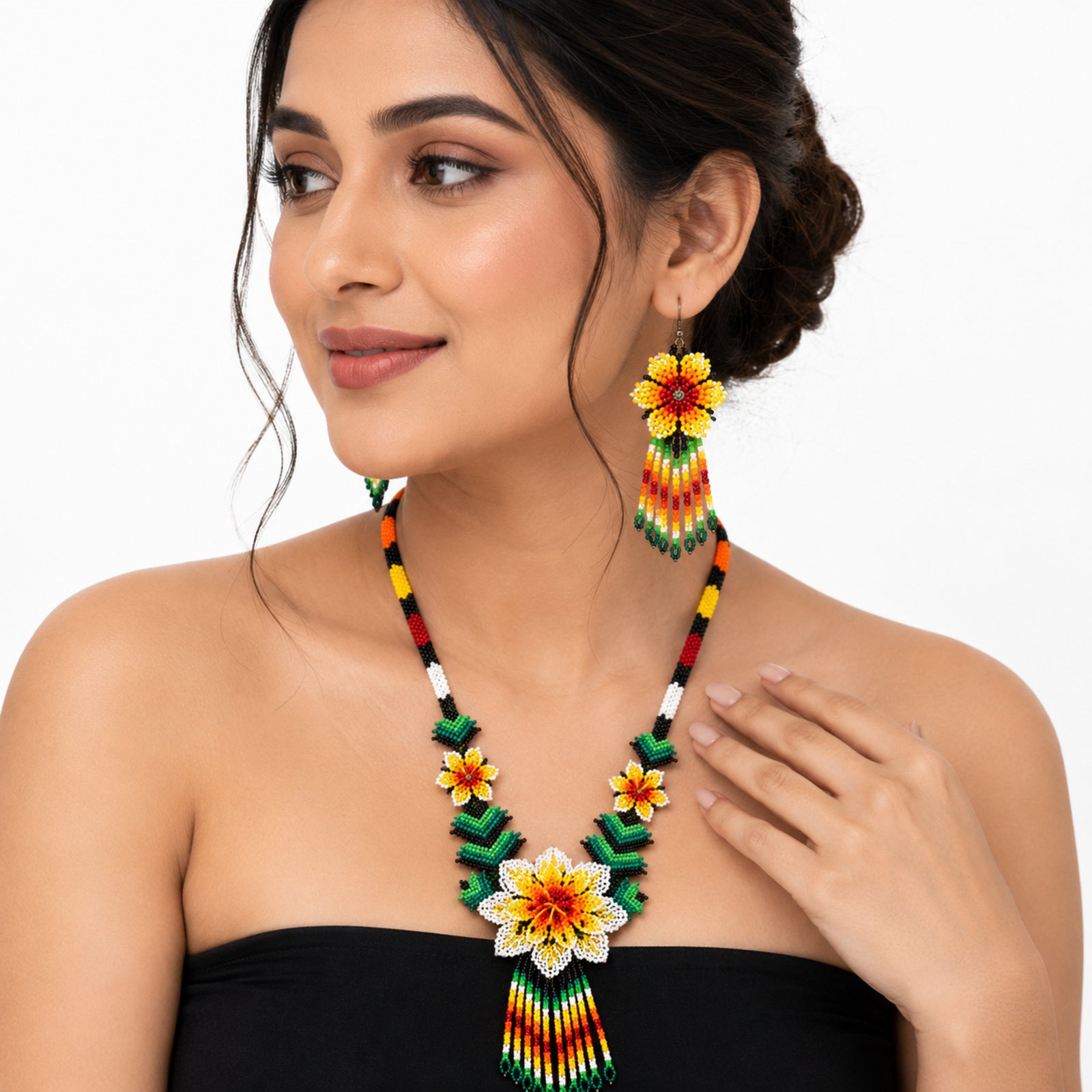 Sunshine Bloom Handcrafted Floral Beaded Necklace Set
