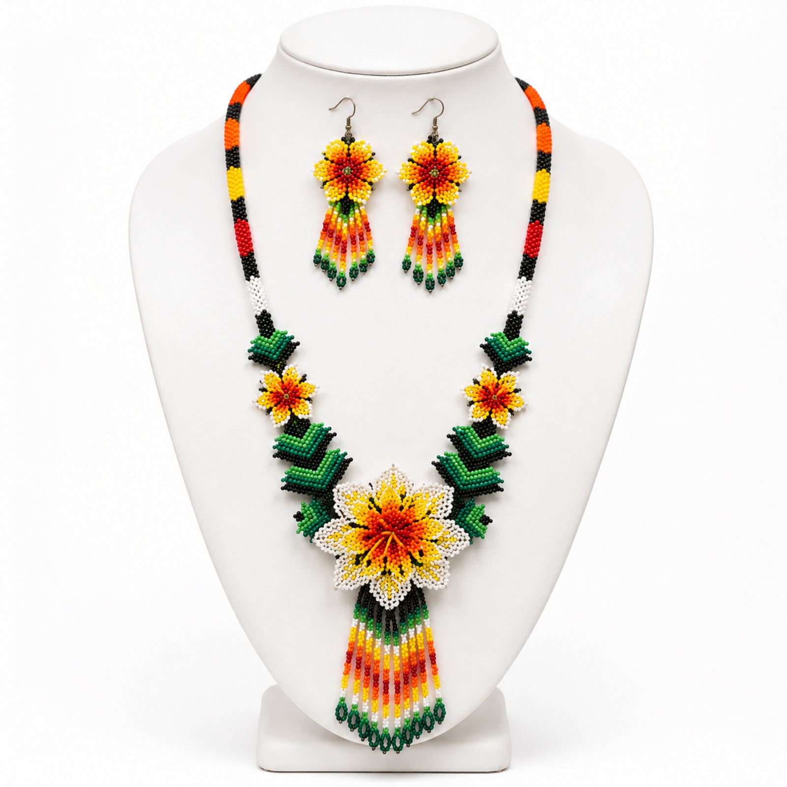 Sunshine Bloom Handcrafted Floral Beaded Necklace Set