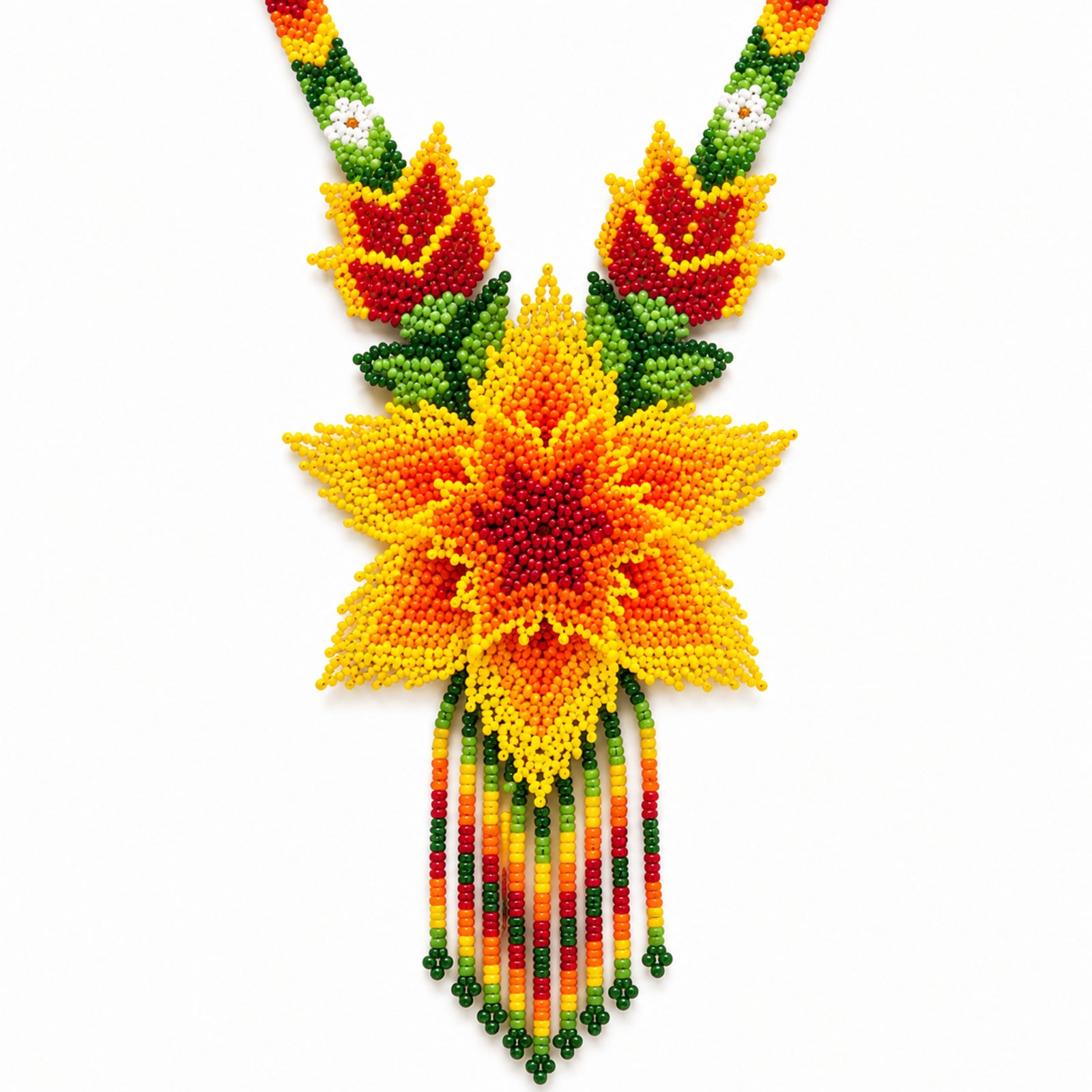 Golden Blossom Handcrafted Floral Beaded Necklace Set
