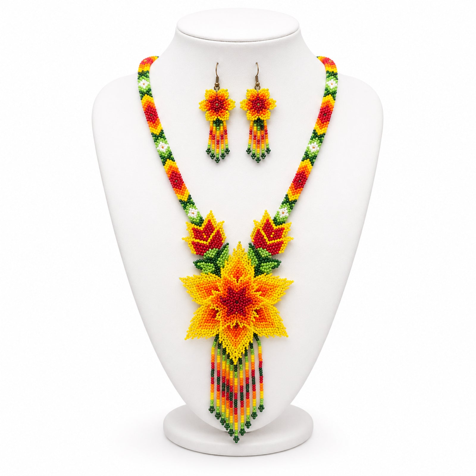 Golden Blossom Handcrafted Floral Beaded Necklace Set