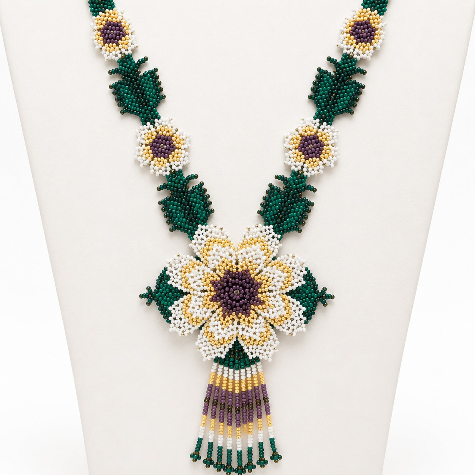 Ivory Bloom Handcrafted Floral Beaded Necklace Set