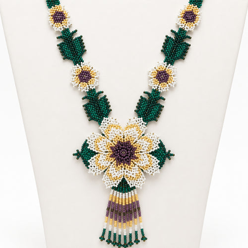 Ivory Bloom Handcrafted Floral Beaded Necklace Set