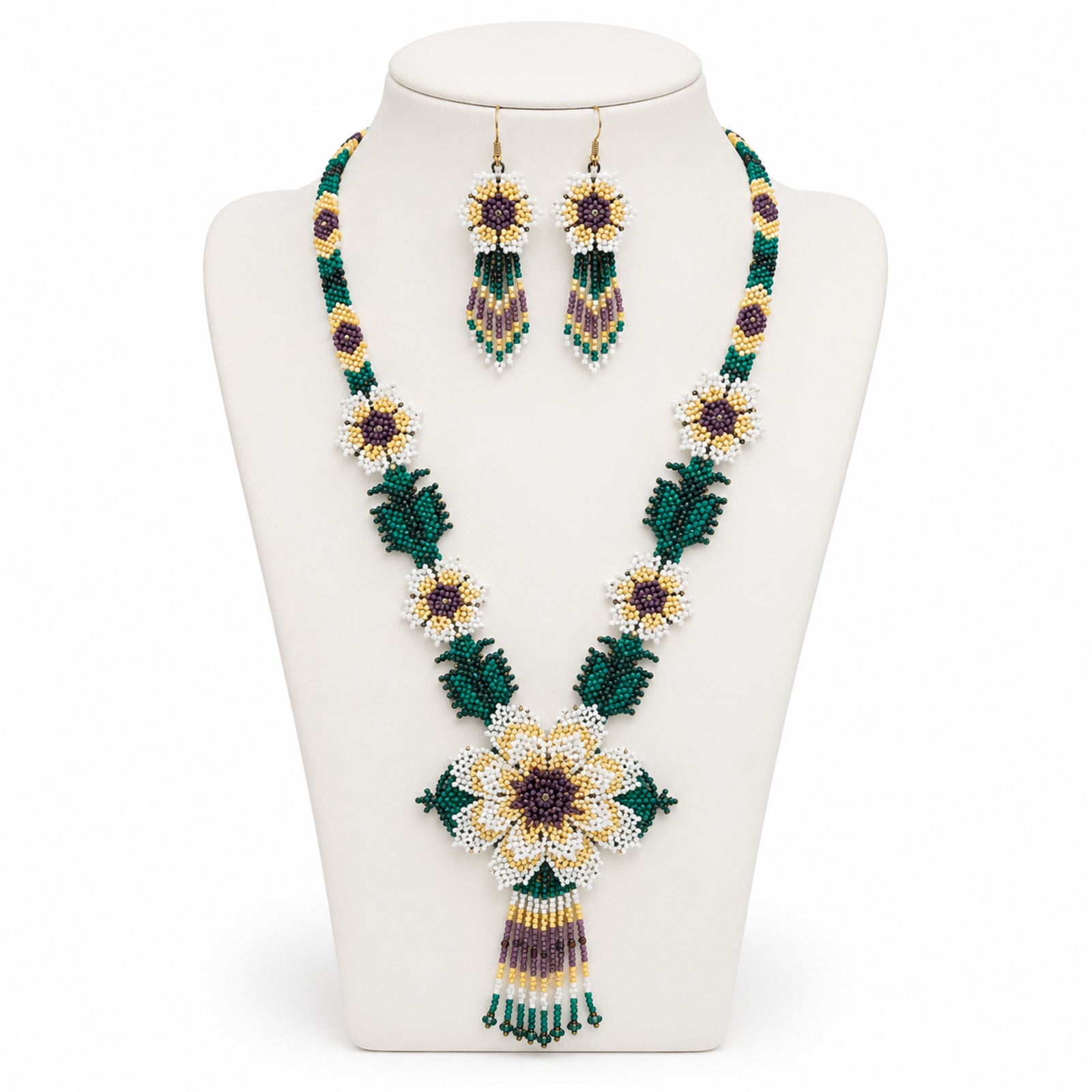 Ivory Bloom Handcrafted Floral Beaded Necklace Set