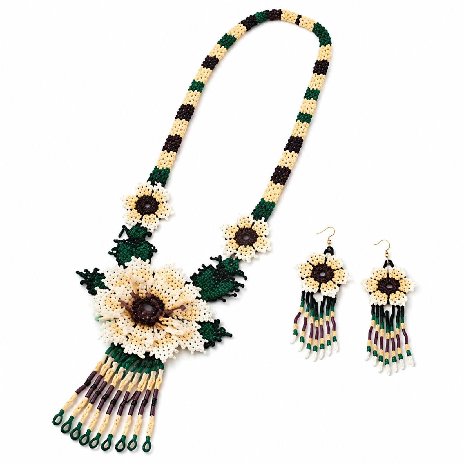 Ivory Bloom Handcrafted Floral Beaded Necklace Set