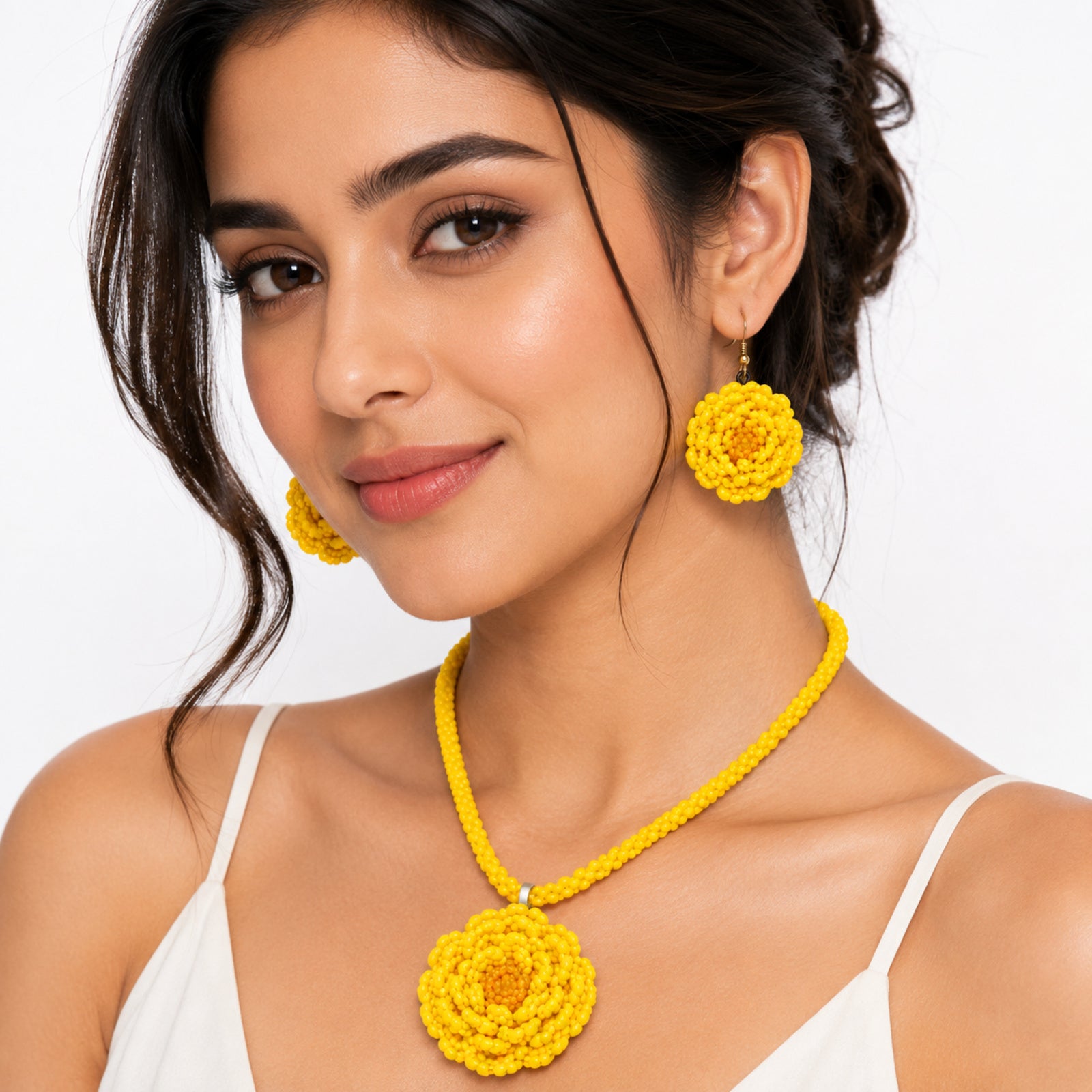 Sunshine Bloom Floral Beaded Necklace Set