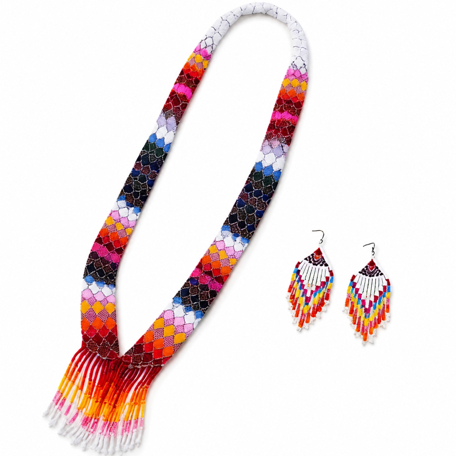Rainbow Weave Handcrafted Beaded Necklace Set