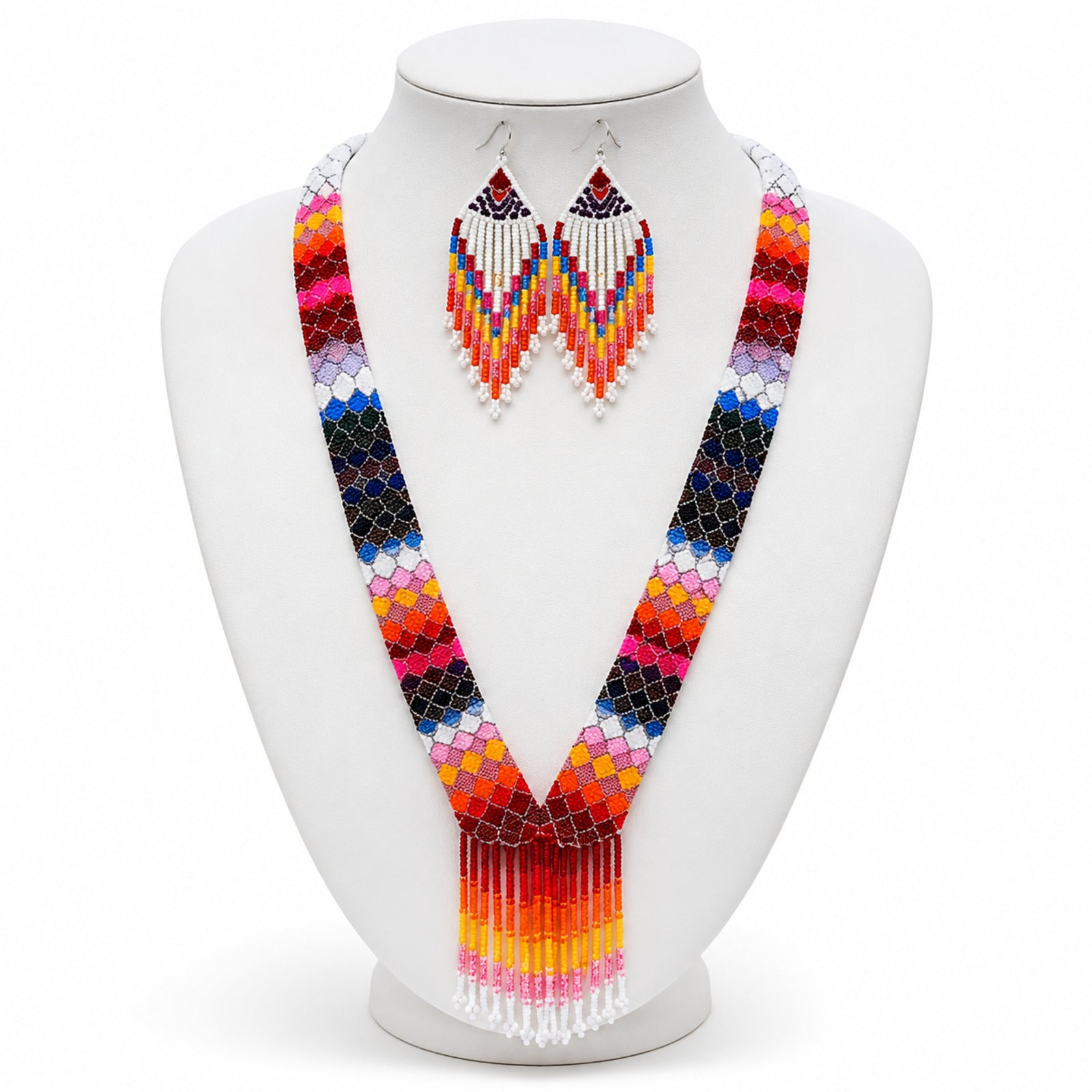 Rainbow Weave Handcrafted Beaded Necklace Set