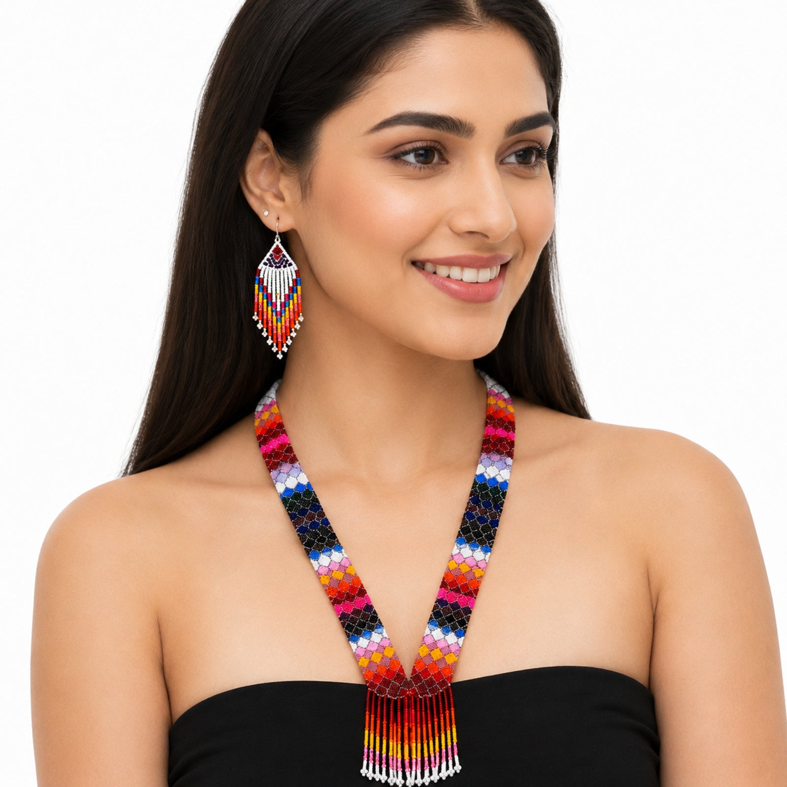 Rainbow Weave Handcrafted Beaded Necklace Set