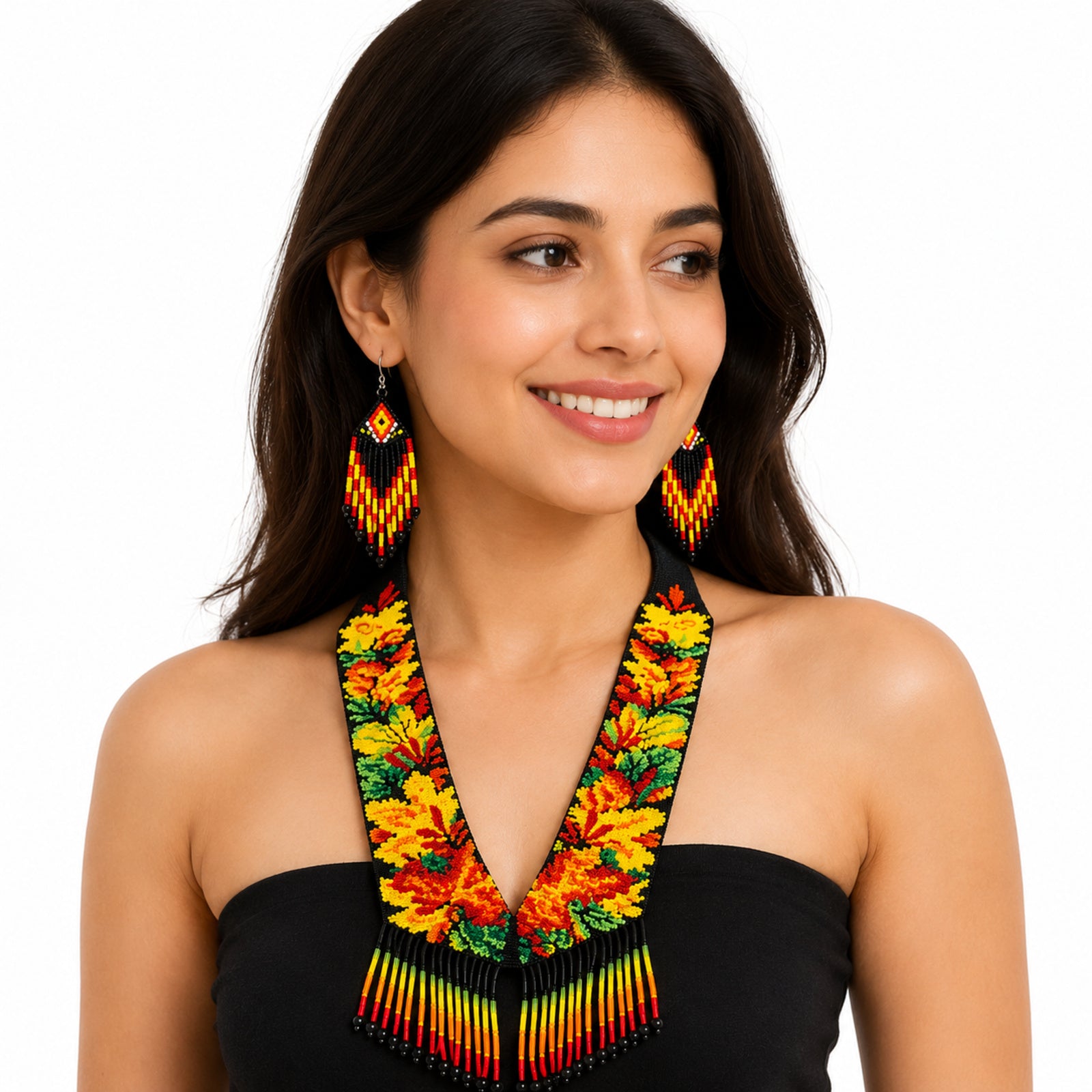 Autumn Bloom Handcrafted Floral Beaded Necklace Set