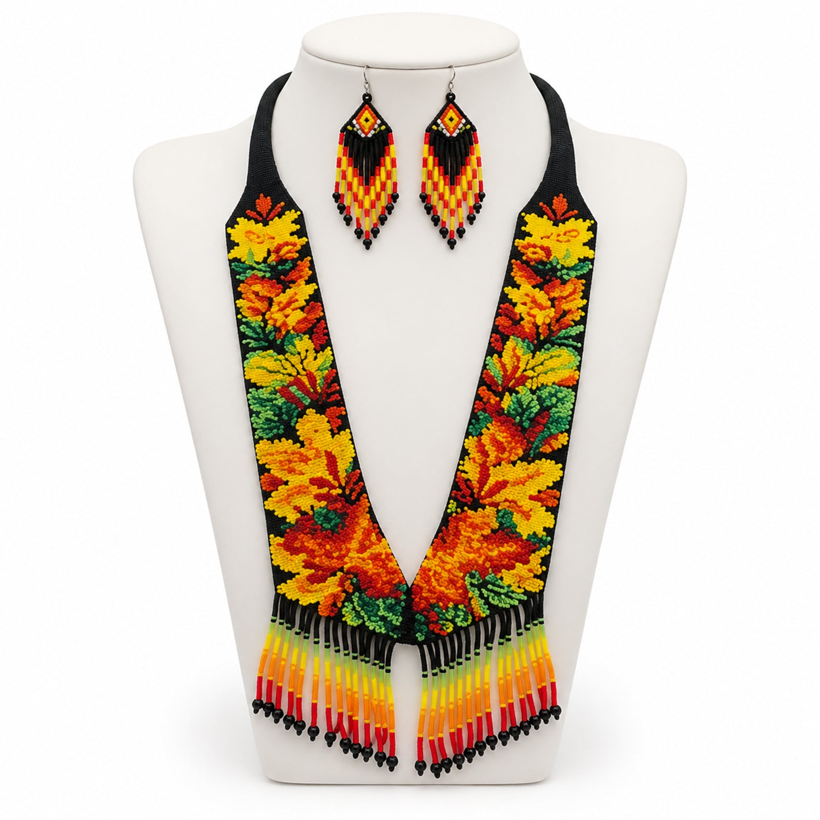 Autumn Bloom Handcrafted Floral Beaded Necklace Set