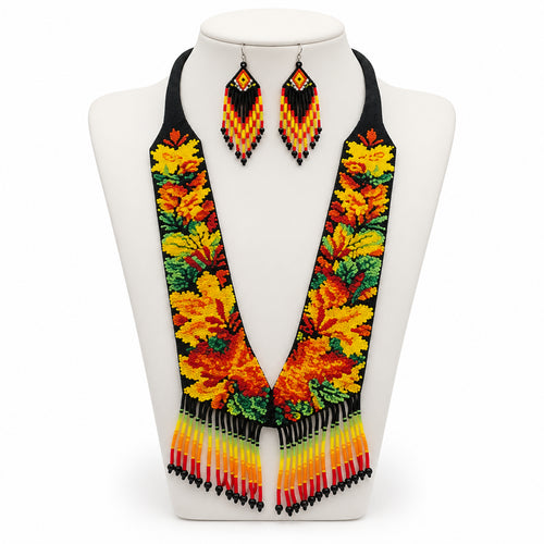 Autumn Bloom Handcrafted Floral Beaded Necklace Set