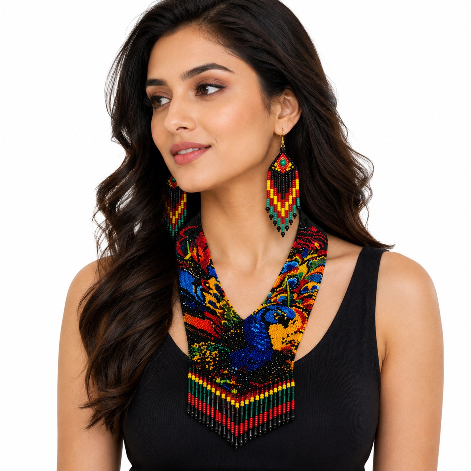 Peacock Handcrafted Beaded Necklace Set