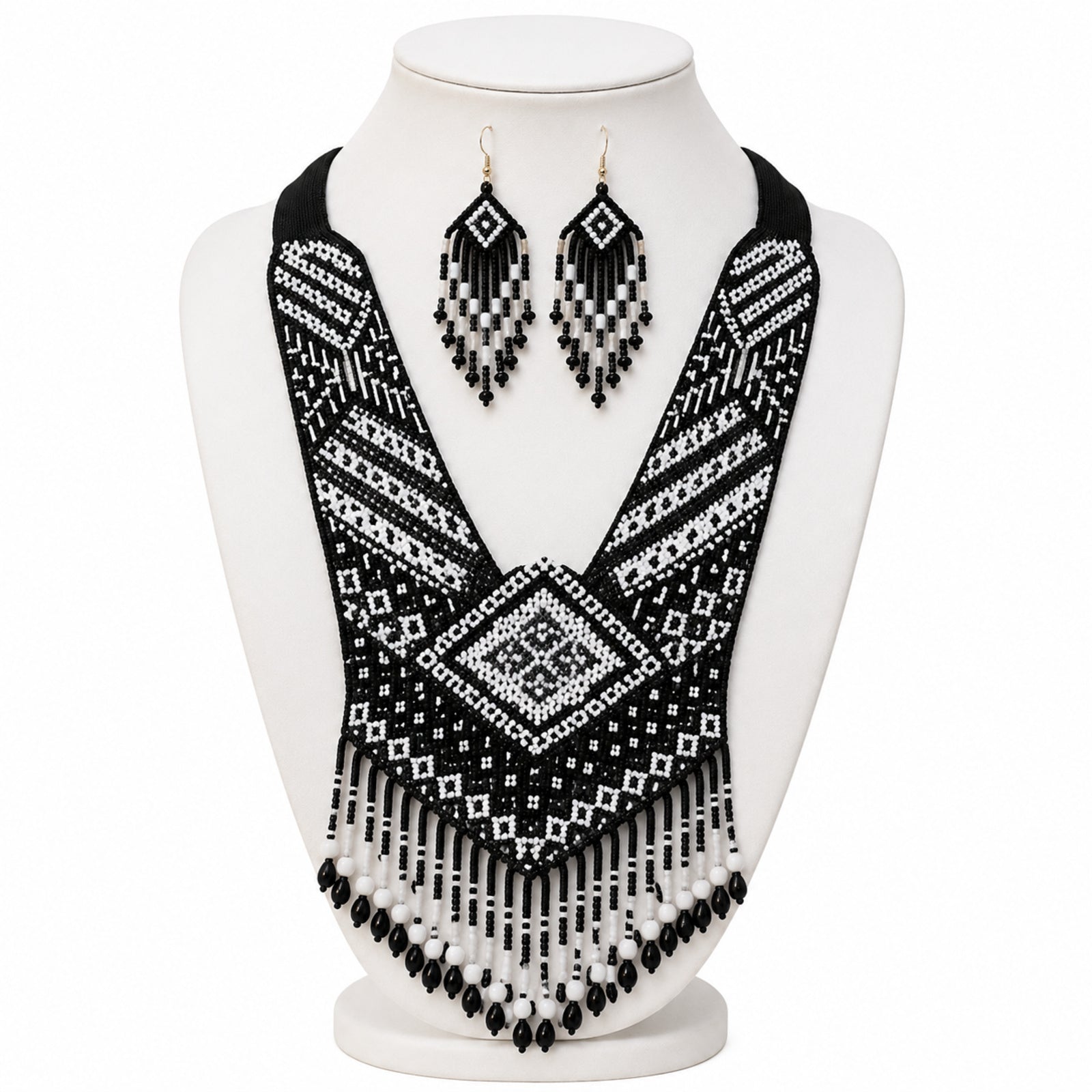 Midnight Tribal Handcrafted Beaded Necklace Set